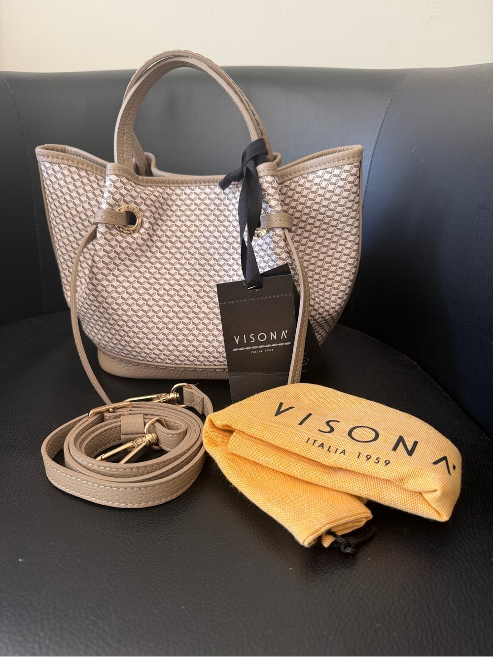 Beige Woven Mini Tote